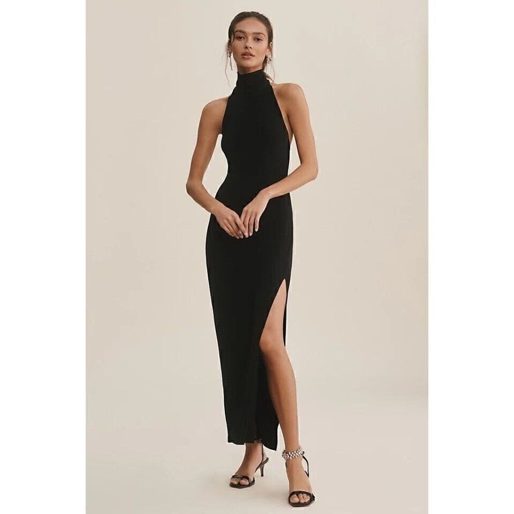 NWT ANTHROPOLOGIE X NORMA KAMALI Sz L TURTLENECK SIDE SLIT DRESS BLACK
